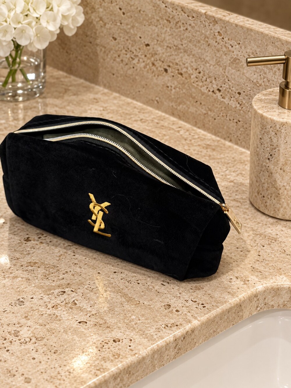 Yves Saint Laurent Black Velvet Makeup Bag | Makeup Essentials Pouch - Picture 2 of 6